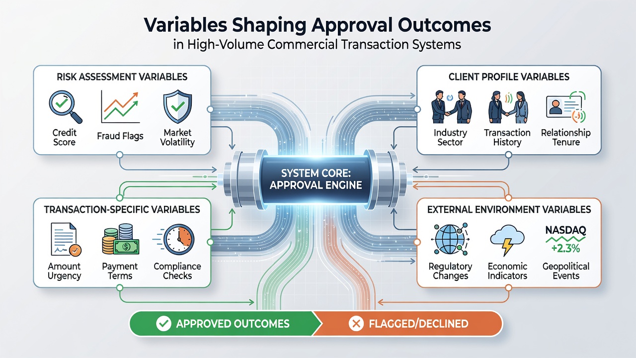 Analytics dashboard displaying approval rate trends and variable impact metrics across multiple transaction channels